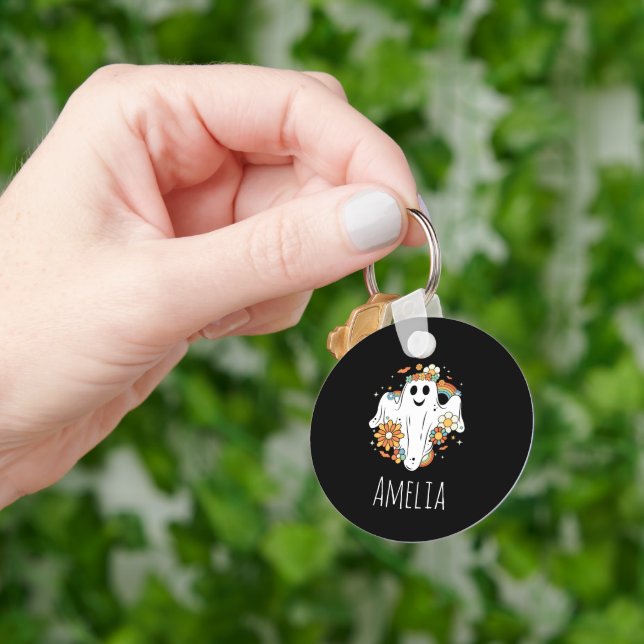 Lycklig Ghost Retro Hippie Vibe Nyckelring (Hand)