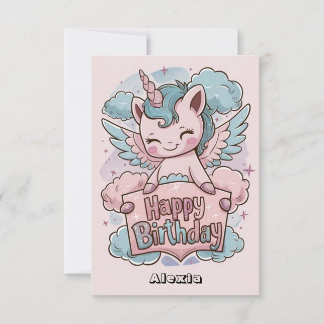 Lycklig Gift Unicorn Birthday Kort (Framsida)