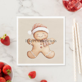 Lycklig Gingerbröd Cookie med Santa Hat Pappersservett