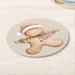 Lycklig Gingerbröd Cookie med Santa Hat Underlägg Papper Rund