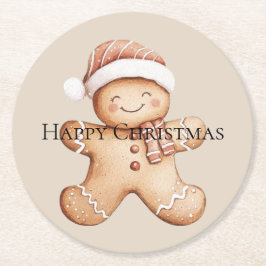 Lycklig Gingerbröd Cookie med Santa Hat Underlägg Papper Rund