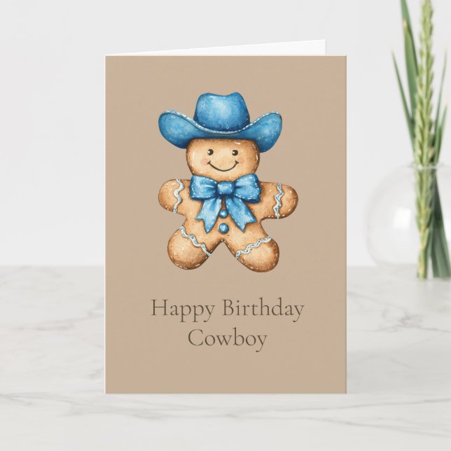 Lycklig Gingerbröd Cowboy Birthday Kort (Framsida)