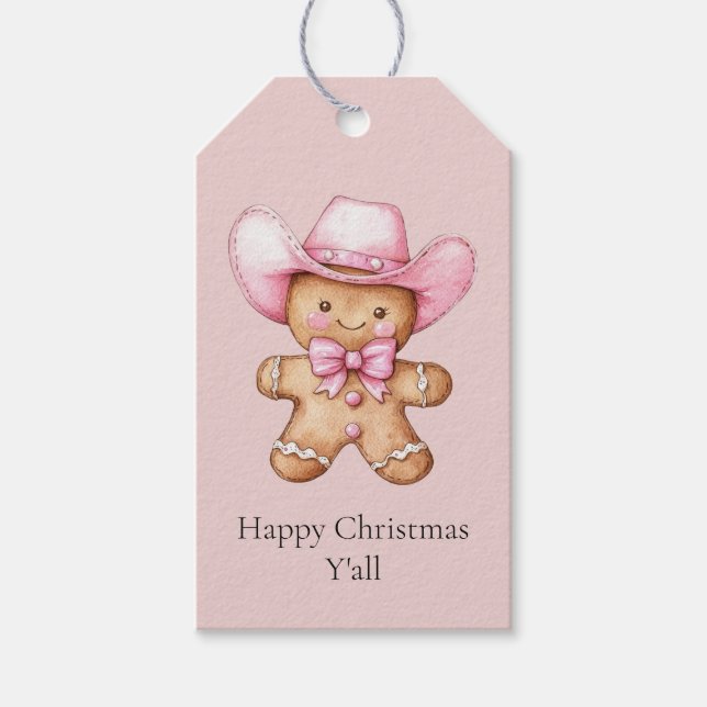 Lycklig Gingerbröd Kowgirl Jul Presentetikett (Framsidan)