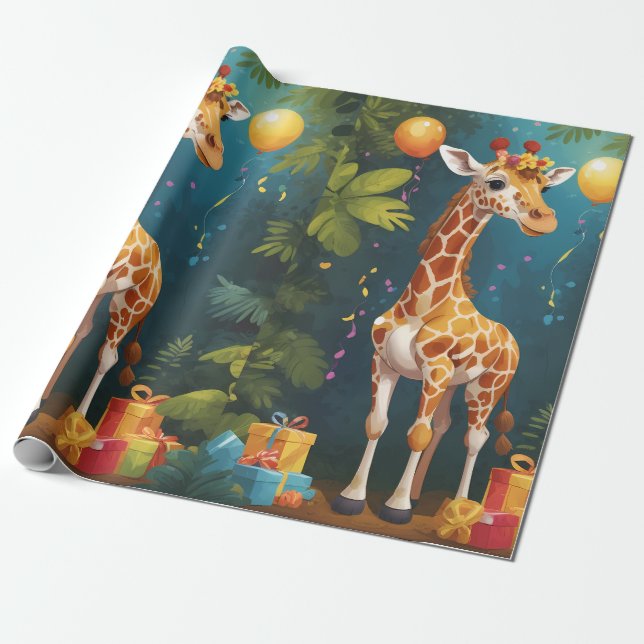 Lycklig Giraffe med gåvor | Papper radbrytning Presentpapper (Utrullad)
