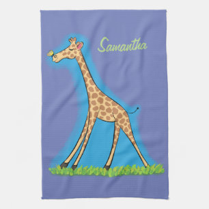 Lycklig giraffe med tecknad av fjäril kökshandduk