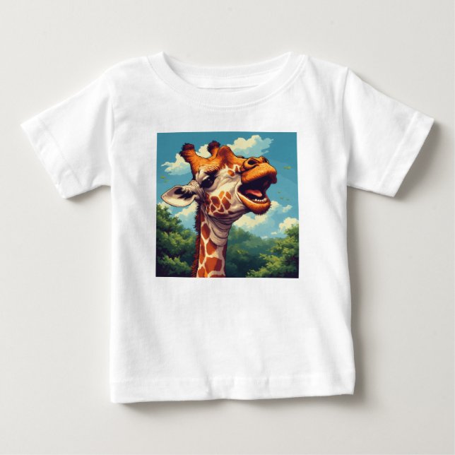 Lycklig Giraffe Pixel Art T-Shirt (Framsida)