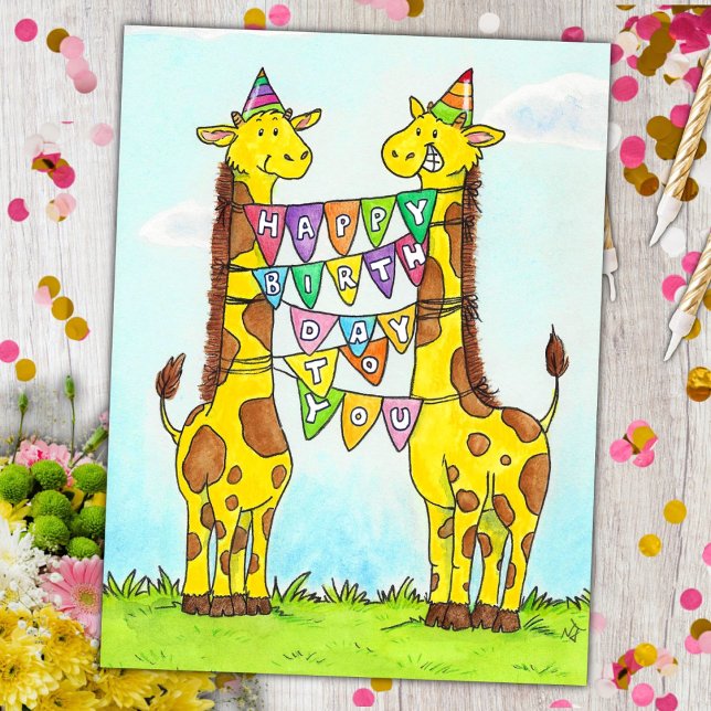 Lycklig Giraffes Birthday Vykort (Skapare uppladdad)