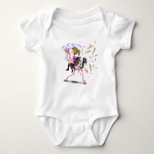 Lycklig Girl and Ostrich - Tävla Team - Roligt Tec T Shirt