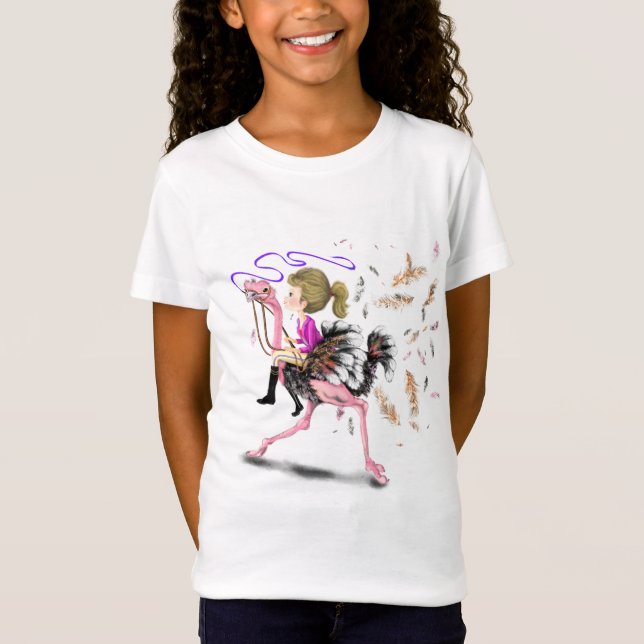 Lycklig Girl and Ostrich - Tävla Team - Roligt Tec T Shirt (Framsida)
