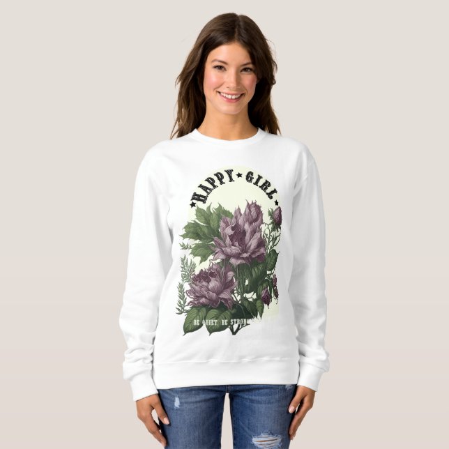 Lycklig Girl blommigt t-shirt (Hel framsida)