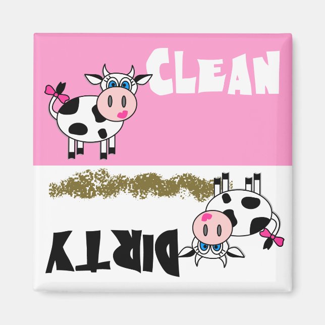 Lycklig Girl Cow Clean / Dirty Dishwasher Magnet (Framsidan)