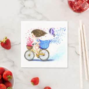 Lycklig Girl med Bike Napkins Pappersservett