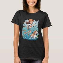 Lycklig Girl med hennes Hund T Shirt