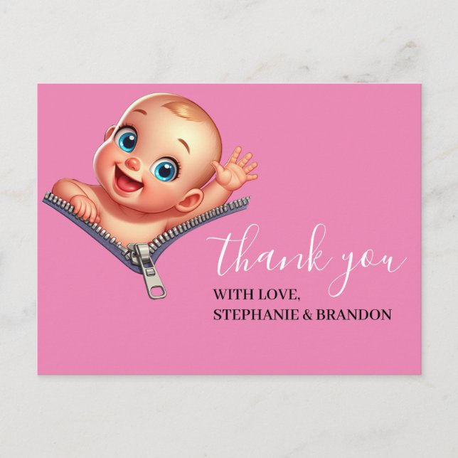 Lycklig Girl Peekout Baby Shower Tack Vykort (Framsida)