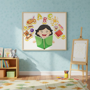 Lycklig Girl Reading Poster