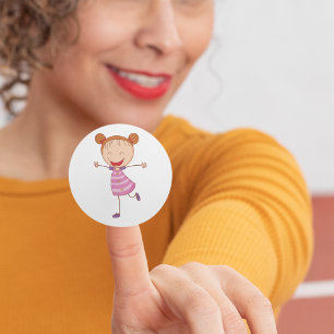 Lycklig Girl Stickers Runt Klistermärke