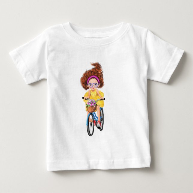 Lycklig Girl with Bike Baby T-Shirt (Framsida)