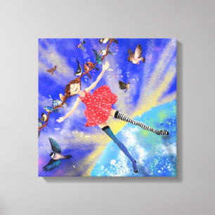 Lycklig Girl with Birds - Add Yoiur Bild / Text