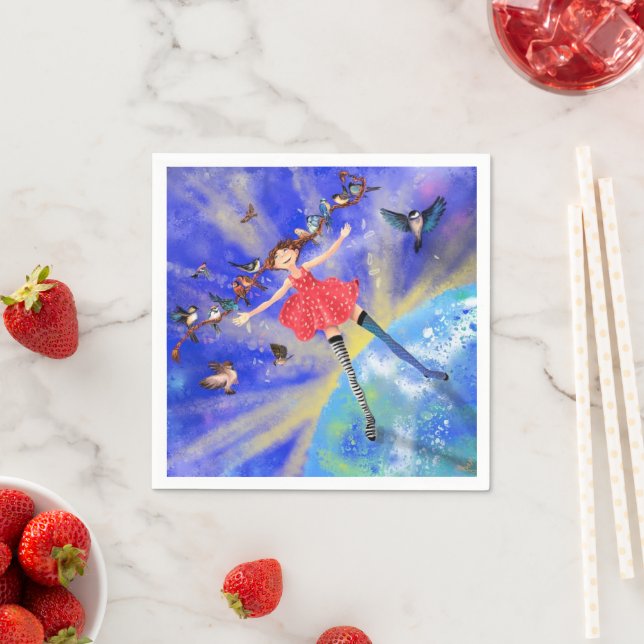 Lycklig Girl with Birds - Add Your Bild / Text Pappersservett (Insitu)