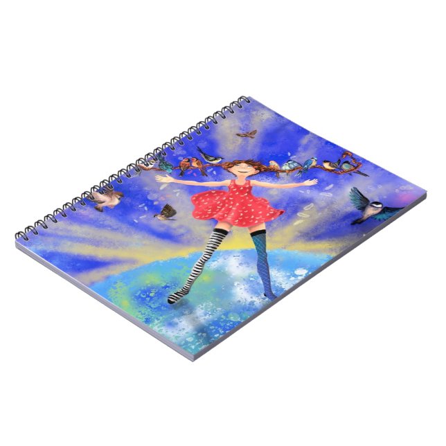 Lycklig Girl with Birds - Happines Anteckningsbok (Vänstra Sidan)