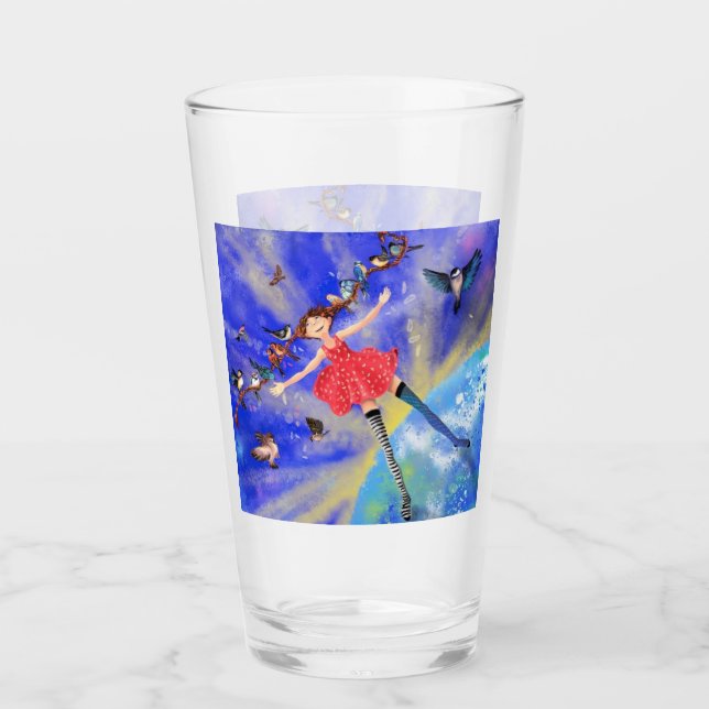 Lycklig Girl with Birds - Happines Glaskopp (Framsida)