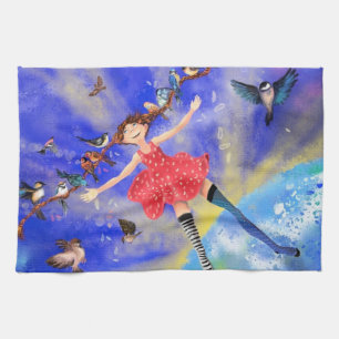 Lycklig Girl with Birds - Happines - Joy Kökshandduk