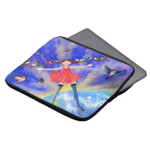 Lycklig Girl with Birds - Happines Laptop Fodral