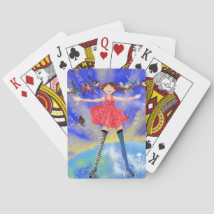 Lycklig Girl with Birds Spela Cards Gift Casinokort