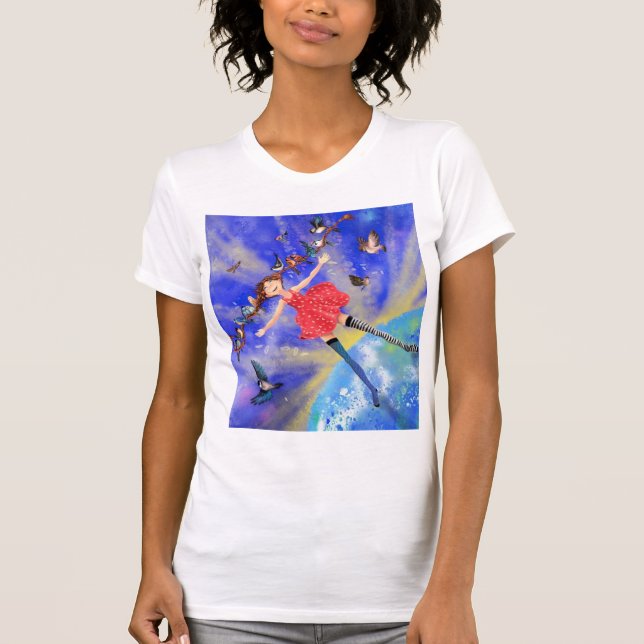 Lycklig Girl with Birds T-Shirt - Happines (Framsida)