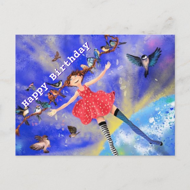 Lycklig Girl with Birthday Card Vykort (Framsida)