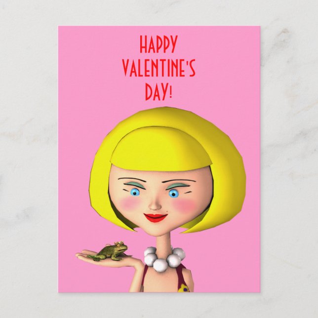 Lycklig Girl with Frog Prince Helg Vykort (Framsida)