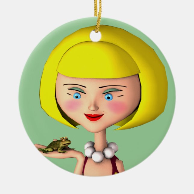 Lycklig Girl with Frog Prince Julgransprydnad Keramik (Framsidan)