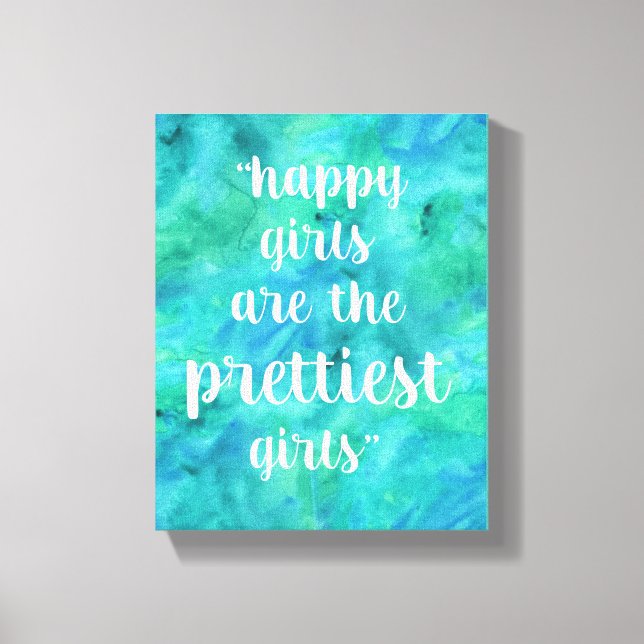 Lycklig Girls citattoratets vattenfärg i vattenblå Canvastryck (Framsida)