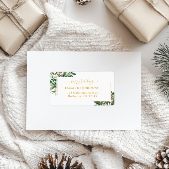 Lycklig-Glad helg-julklapp, roustik, färsk Adressetikett (Skapare uppladdad)