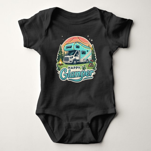 Lycklig Glamper Äventyr Baby Bodykostym T Shirt (Framsida)