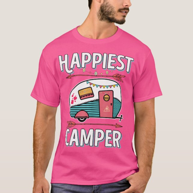 Lycklig Glamper Camper - Camping Hiking T Shirt (Framsida)
