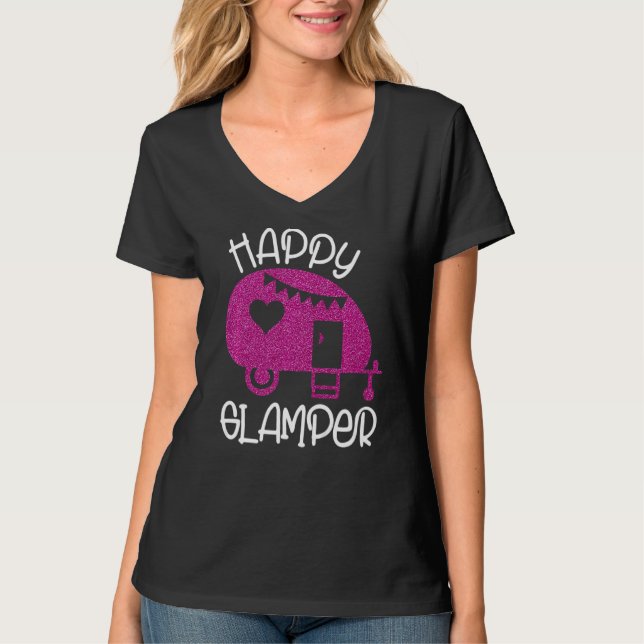Lycklig Glamper Camping Girl Camper Camp Vacation T Shirt (Framsida)