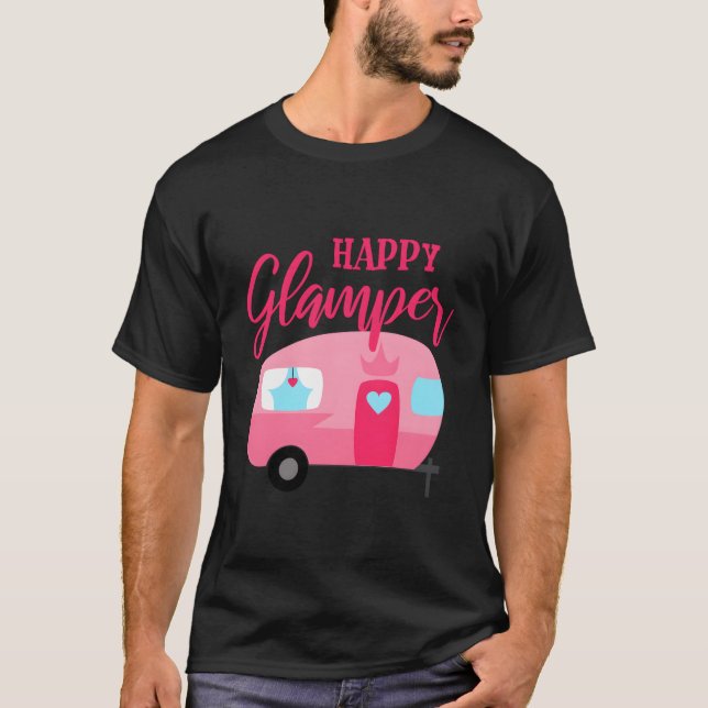 Lycklig Glamper Camping T Shirt (Framsida)