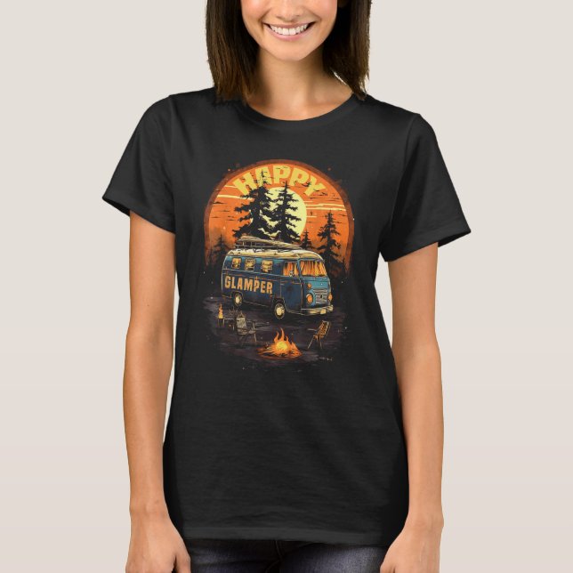 Lycklig Glamper Caravan Camping Glamping Gear Grap T Shirt (Framsida)