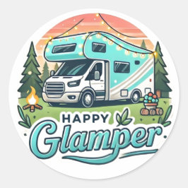 Lycklig Glamper Round Sticker Runt Klistermärke