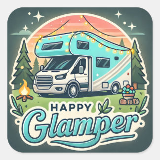 Lycklig Glamper Square Sticker - Roligt Glamping V Fyrkantigt Klistermärke