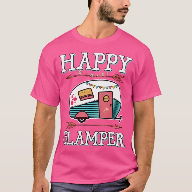Lycklig Glamper T Shirt Camper Camping Hiking Mana (Framsida)