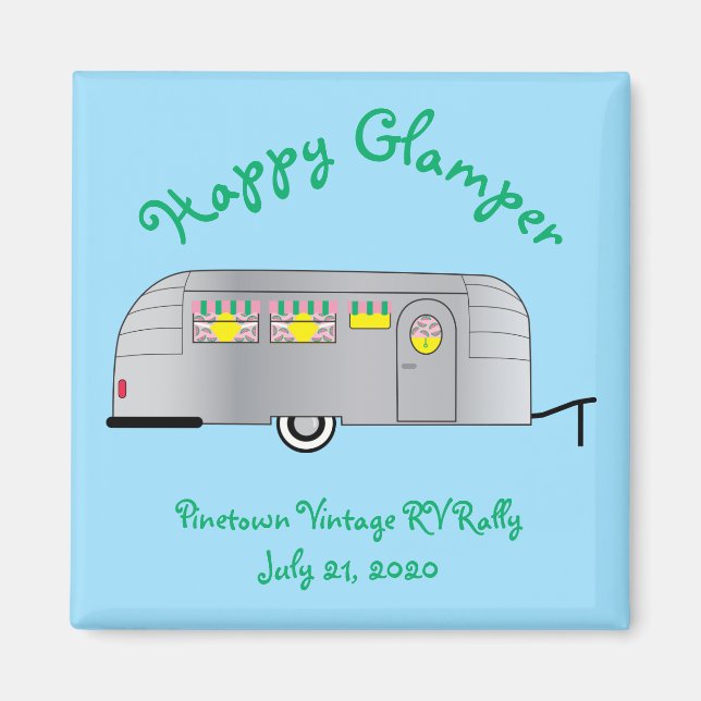 Lycklig Glamper Vintage Streamline Trailer Magnet (Framsidan)
