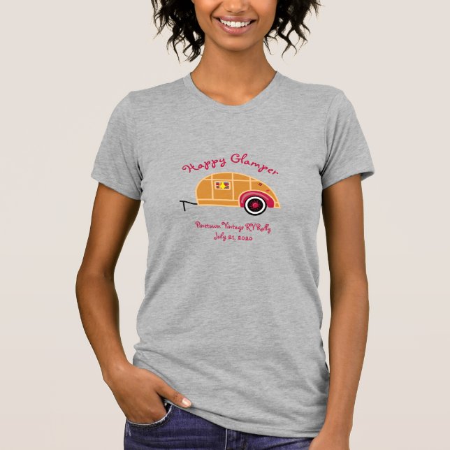 Lycklig Glamper Vintage TearDrop Trailer T Shirt (Framsida)
