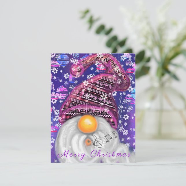 Lycklig Gnome i Lila Hat-Sjungor en jul Sång (Stående Fram)