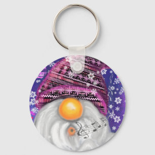 Lycklig Gnome in Lila Hat Sjungas a jul Sång - Nyckelring