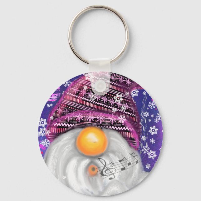 Lycklig Gnome in Lila Hat Sjungas a jul Sång - Nyckelring (Framsida)