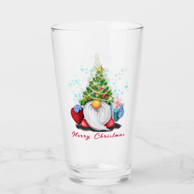Lycklig Gnome med gift-julglas Glaskopp (Framsida)