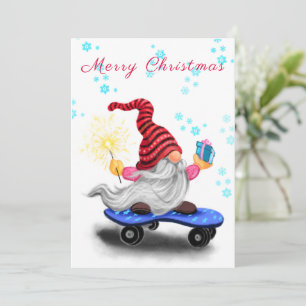 Lycklig Gnome med julkort