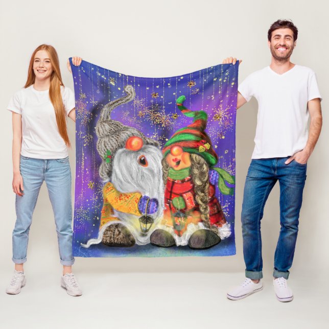 Lycklig Gnomes Couple Fleece Blanket (På plats)